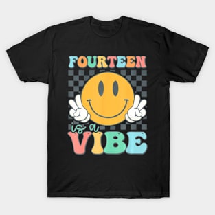 Fourteen Is A Vibe 14Th Birthday Smile Face Hippie Boys Girl T-Shirt